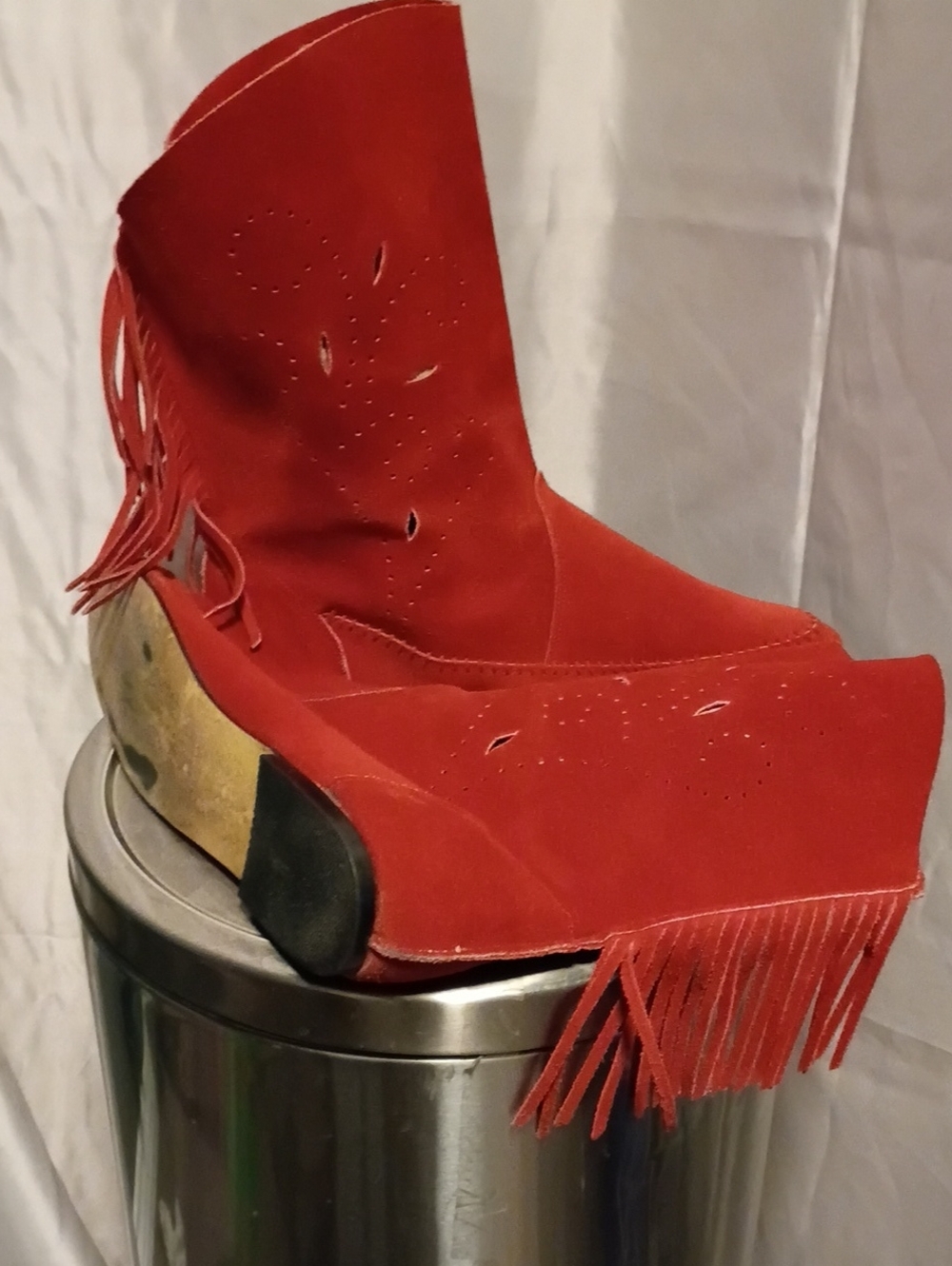 Red Suede Fringe Ankle Booties - Women